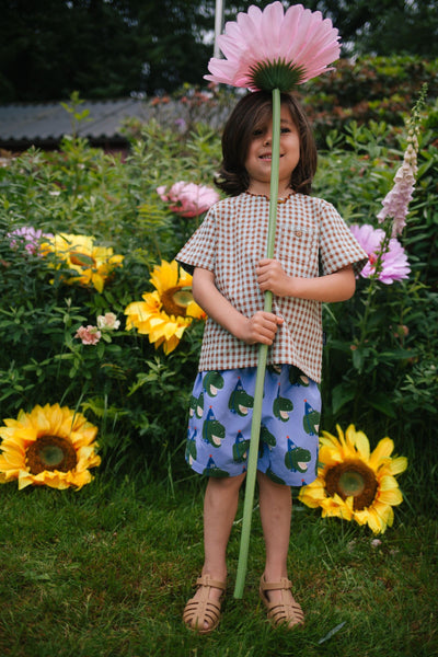 daffy dino zwembroek sky blue – comfortabele en sneldrogende zwemshort van Daily Brat | Verkrijgbaar bij Little Fashion Addict