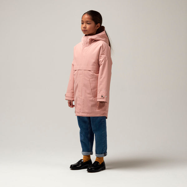 Gosoaky Desert Fox winterjas in Mellow Rose met zachte voering en reflecterende details | Ontdek Gosoaky bij Little Fashion Addict