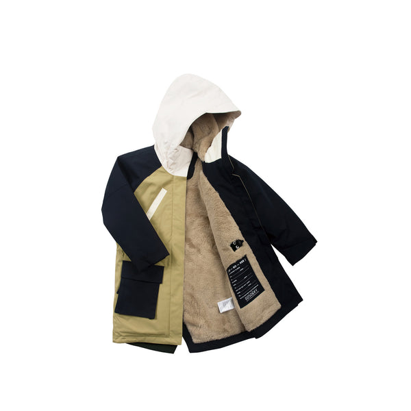 Gosoaky Fast Camel winterjas in Grey Green Multi met verstelbare taille en kleurblokken | Ontdek Gosoaky bij Little Fashion Addict