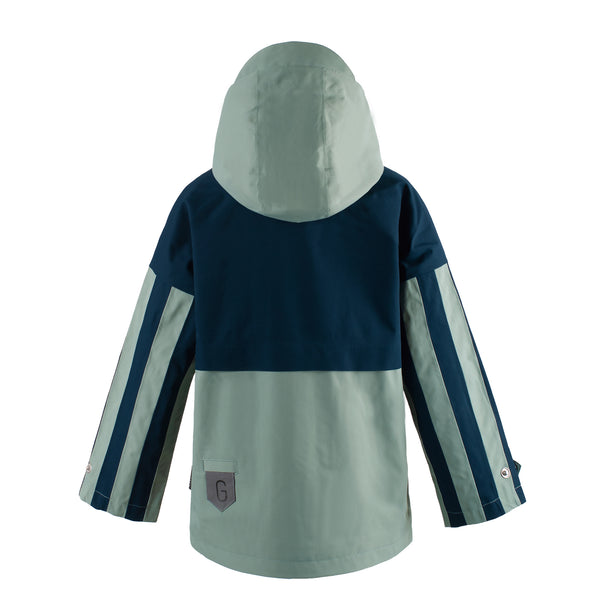 Lichtgroene uniseks regenjas 'Roaring Cat' van Gosoaky met kap en reflecterende strip. | Verkrijgbaar bij Little Fashion Addict