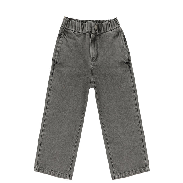 Donkergrijze jeans met wijde pijpen voor jongens en meisjes van Jenest – met elastische tailleband en comfortabele pasvorm | Unisex Denim Pants Grey Wash | Ontdek Jenest bij Little Fashion Addict
