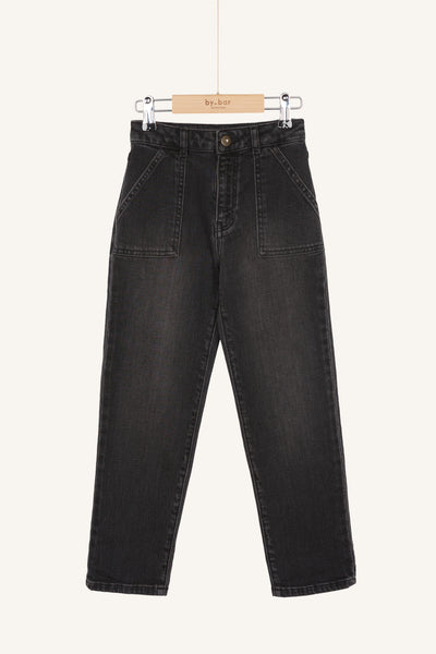 Little Fashion Addict - By-Bar - Girls fashion brand - Zwarte denim broek / Smiley Pant - Van 4 tot 12 jaar beschikbaar bij Little Fashion Addict