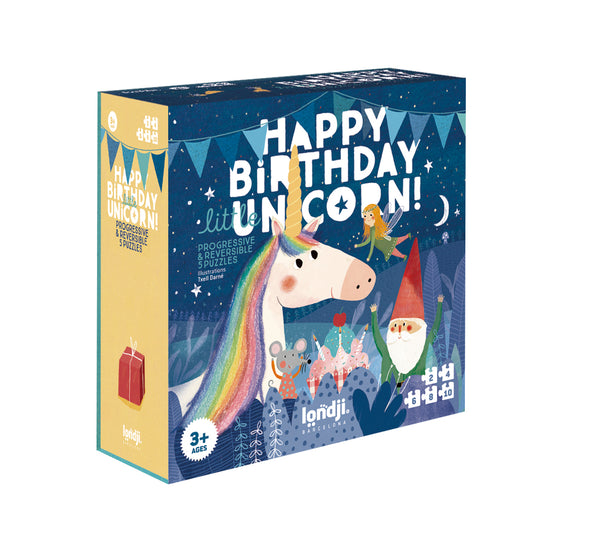Londji Kinderpuzzel - Set van 5 puzzels - Happy birthday my little Unicorn - Voor kids vanaf 3 jaar - Verkrijgbaar bij Littlefashionaddict.com