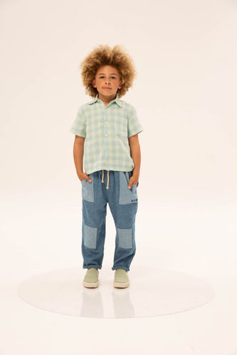 Summer Printed Shirt Mediterranean Check van Wander & Wonder met een blauw-groen ruitpatroon. | Verkrijgbaar bij Little Fashion Addict