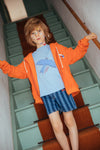 Striped Denim Shorts Washed Denim van Wander & Wonder met verticale strepen in washed denim voor jongens en meisjes | Verkrijgbaar bij Little Fashion Addict