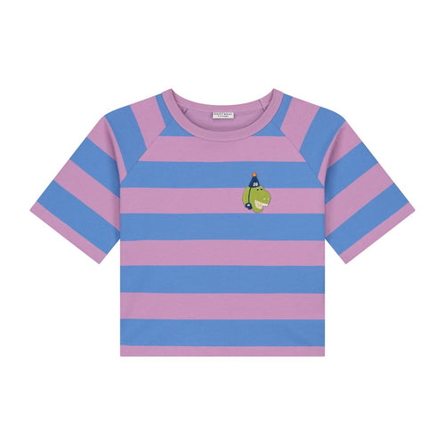 Jongens t-shirt met streepjes en dino-print – Daily Brat | Striped T-shirt Daffy Dino | Verkrijgbaar bij Little Fashion Addict 