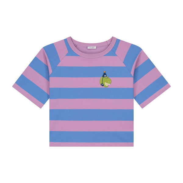 Jongens t-shirt met streepjes en dino-print – Daily Brat | Striped T-shirt Daffy Dino | Verkrijgbaar bij Little Fashion Addict 