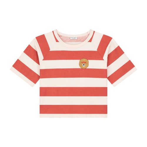 striped t-shirt lenny lion van Daily Brat | Jongens t-shirt met streepjes en leeuwenprint | Verkrijgbaar bij Little Fashion Addict