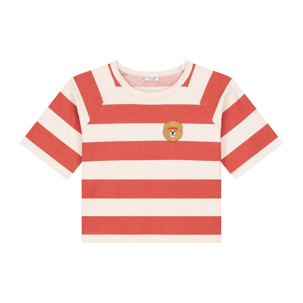 striped t-shirt lenny lion van Daily Brat | Jongens t-shirt met streepjes en leeuwenprint | Verkrijgbaar bij Little Fashion Addict