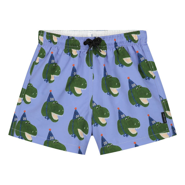 daffy dino zwembroek sky blue – comfortabele en sneldrogende zwemshort van Daily Brat | Verkrijgbaar bij Little Fashion Addict