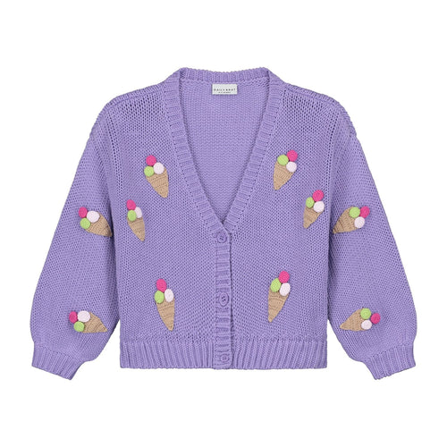 ice cream knitted vest lilac – zacht gebreid vest met speelse details | Verkrijgbaar bij Little Fashion Addict