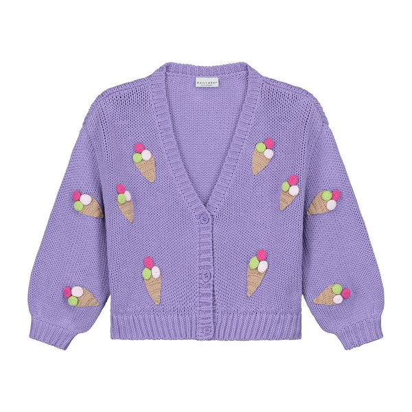 ice cream knitted vest lilac – zacht gebreid vest met speelse details | Verkrijgbaar bij Little Fashion Addict
