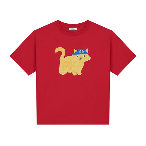 Unisex T-shirt in levendig rood met schattige kattenprint – Daily Brat | Verkrijgbaar bij Little Fashion Addict