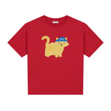 Unisex T-shirt in levendig rood met schattige kattenprint – Daily Brat | Verkrijgbaar bij Little Fashion Addict
