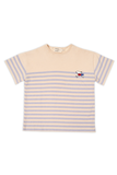Gestreept T-shirt Blue Stripe van Wander & Wonder in pastelblauw met vogelborduursel. Unisex T-shirt voor jongens en meisjes. | Verkrijgbaar bij Little Fashion Addict