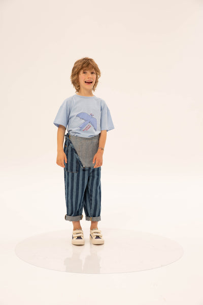 Tiago Bird T-shirt Mist van Wander & Wonder in lichtblauw met Tiago vogelprint. Unisex T-shirt voor jongens en meisjes. | Verkrijgbaar bij Little Fashion Addict
