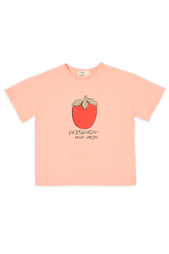 Persimmon T-shirt Sunset van Wander & Wonder in perzikkleur met een persimmon print. Unisex T-shirt voor jongens en meisjes. | Verkrijgbaar bij Little Fashion Addict