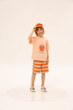Persimmon T-shirt Sunset van Wander & Wonder in perzikkleur met een persimmon print. Unisex T-shirt voor jongens en meisjes. | Verkrijgbaar bij Little Fashion Addict