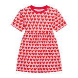 Daily Brat Adore Snuggle jurk lichtroze met rode hartjesprint voorkant | Ontdek Daily Brat bij Little Fashion Addict