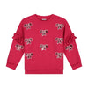 Donkerroze meisjessweater met glinsterende strikjes van Daily Brat – City Notes Collectie | Ontdek Daily Brat bij Little Fashion Addict