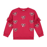 Donkerroze meisjessweater met glinsterende strikjes van Daily Brat – City Notes Collectie | Ontdek Daily Brat bij Little Fashion Addict