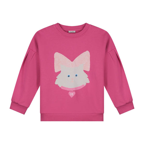 Daily Brat Kitty Cat Sweater in Rosy Rebel roze met kattenprint en strik – City Notes collectie | Ontdek Daily Brat bij Little Fashion Addict