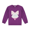 Donkerpaarse Kitty Cat sweater met kattenprint en roze strik van Daily Brat | Ontdek Daily Brat bij Little Fashion Addict