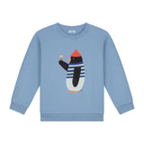 Lichtblauwe jongenssweater met pinguïnprint van Daily Brat | Waddles Pinguin Sweater For Ever Blue | Ontdek Daily Brat bij Little Fashion Addict