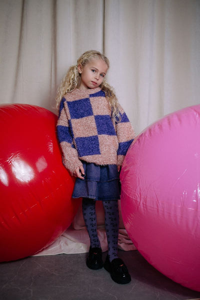 Paars denim rokje Snappy van Daily Brat met dubbele laagjes en elastische tailleband | Ontdek Daily Brat bij Little Fashion Addict