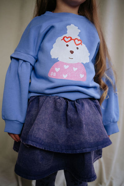 Paars denim rokje Snappy van Daily Brat met dubbele laagjes en elastische tailleband | Ontdek Daily Brat bij Little Fashion Addict