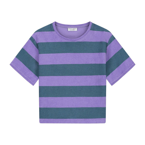 gestreepte badstof t-shirt van Daily Brat voor jongens | Daily Brat - Striped Towel T-shirt Teal - verkrijgbaar bij Little Fashion Addict