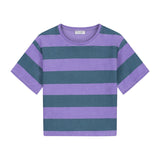 gestreepte badstof t-shirt van Daily Brat voor jongens | Daily Brat - Striped Towel T-shirt Teal - verkrijgbaar bij Little Fashion Addict