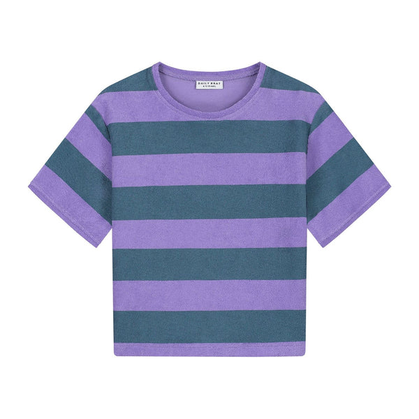 gestreepte badstof t-shirt van Daily Brat voor jongens | Daily Brat - Striped Towel T-shirt Teal - verkrijgbaar bij Little Fashion Addict