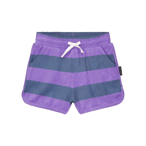 gestreepte badstof short van Daily Brat voor jongens | Daily Brat - Striped Towel Shorts Teal verkrijgbaar bij Little Fashion Addict