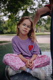 Daily Brat lila badstof t-shirt met hartje voor meisjes | Patty Heart Towel T-shirt - Verkrijgbaar bij Little Fashion Addict