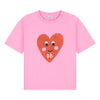 Roze meisjes t-shirt van Daily Brat met grote rode hartprint | Peatty Heart T-shirt Pink Cosmos van Daily Brat - Verkrijgbaar bij Little Fashion Addict
