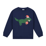 Feestelijke Sweater voor jongens in donkerblauw met dino print van Daily Brat | Verkrijgbaar bij Little Fashion Addict