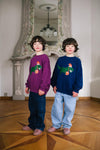 Feestelijke Sweater voor jongens in donkerblauw met dino print van Daily Brat | Verkrijgbaar bij Little Fashion Addict