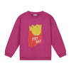 Fry-Day Sweater voor meisjes in roze met frietjesprint en geribbelde boorden van Daily Brat | Vekrijgbaar bij Little Fashion Addict