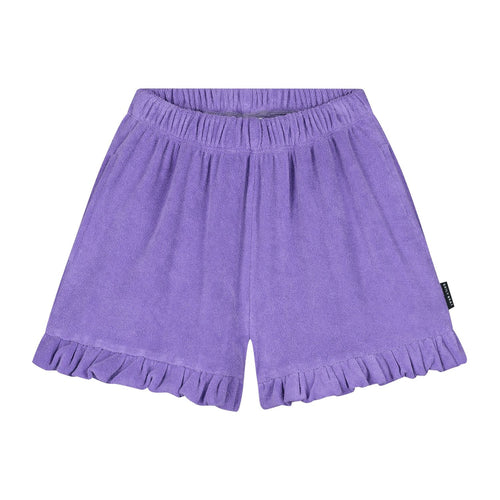 Daily Brat lila badstof short met ruffles voor meisjes | Daily Brat Suzy Shorts Paisley Purple - Verkrijgbaar bij Little Fashion Addict