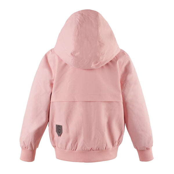 Waterdichte meisjesjas Blue Bird van Gosoaky in First Blush Pink met zachte voering. | Verkrijgbaar bij Little Fashion Addict