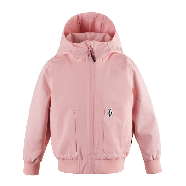 Waterdichte meisjesjas Blue Bird van Gosoaky in First Blush Pink met zachte voering. | Verkrijgbaar bij Little Fashion Addict