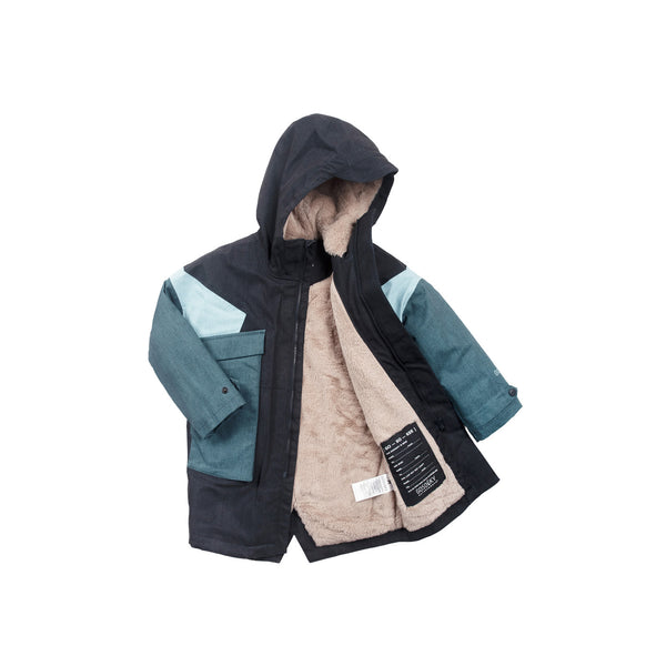 Gosoaky City Fox winterjas in Denim Multi met kleurblokken en imitatiebont | Ontdek Gosoaky bij Little Fashion Addict