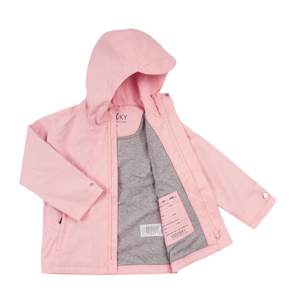 Gosoaky Roaring Cat meisjesregenjas in First Blush Pink, waterdicht en stijlvol. | Verkrijgbaar bij Little Fashion Addict