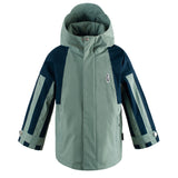 Lichtgroene uniseks regenjas 'Roaring Cat' van Gosoaky met kap en reflecterende strip. | Verkrijgbaar bij Little Fashion Addict