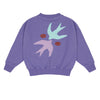 Art Bird Sweater van Jenest - Donkerpaarse sweater met kleurrijke vogelprint op de rug voor meisjes | verkrijgbaar bij Little Fashion Addict
