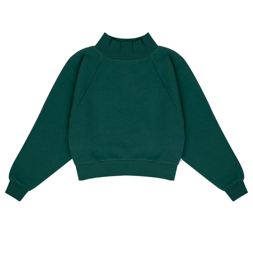 Meisjessweater met col in donkergroen van Jenest, gemaakt van zachte organic katoenfleece – ideaal voor frisse herfstdagen | Babs Sweater Dark Green | Ontdek Jenest bij Little Fashion Addict