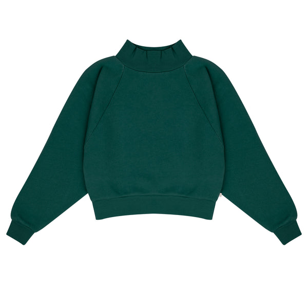 Meisjessweater met col in donkergroen van Jenest, gemaakt van zachte organic katoenfleece – ideaal voor frisse herfstdagen | Babs Sweater Dark Green | Ontdek Jenest bij Little Fashion Addict