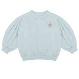 Meisjes sweater van Jenest in pastelblauw met ballonmouwen en sterdetail | verkrijgbaar bij Little Fashion Addict