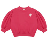 Framboosroze sweater voor meisjes van Jenest met ballonmouwen en sterdetail | verkrijgbaar bij Little Fashion Addict